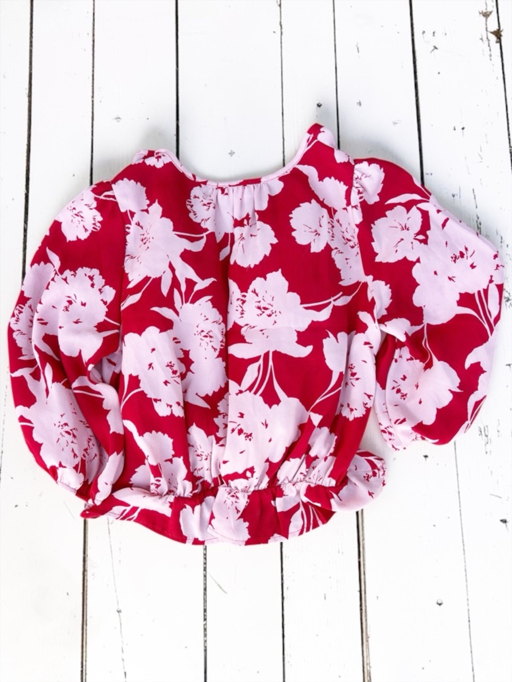 Sienna Sky Red Pink Floral Blouse Small Tie Front Peplum Lightweight Boho - Picture 2 of 9